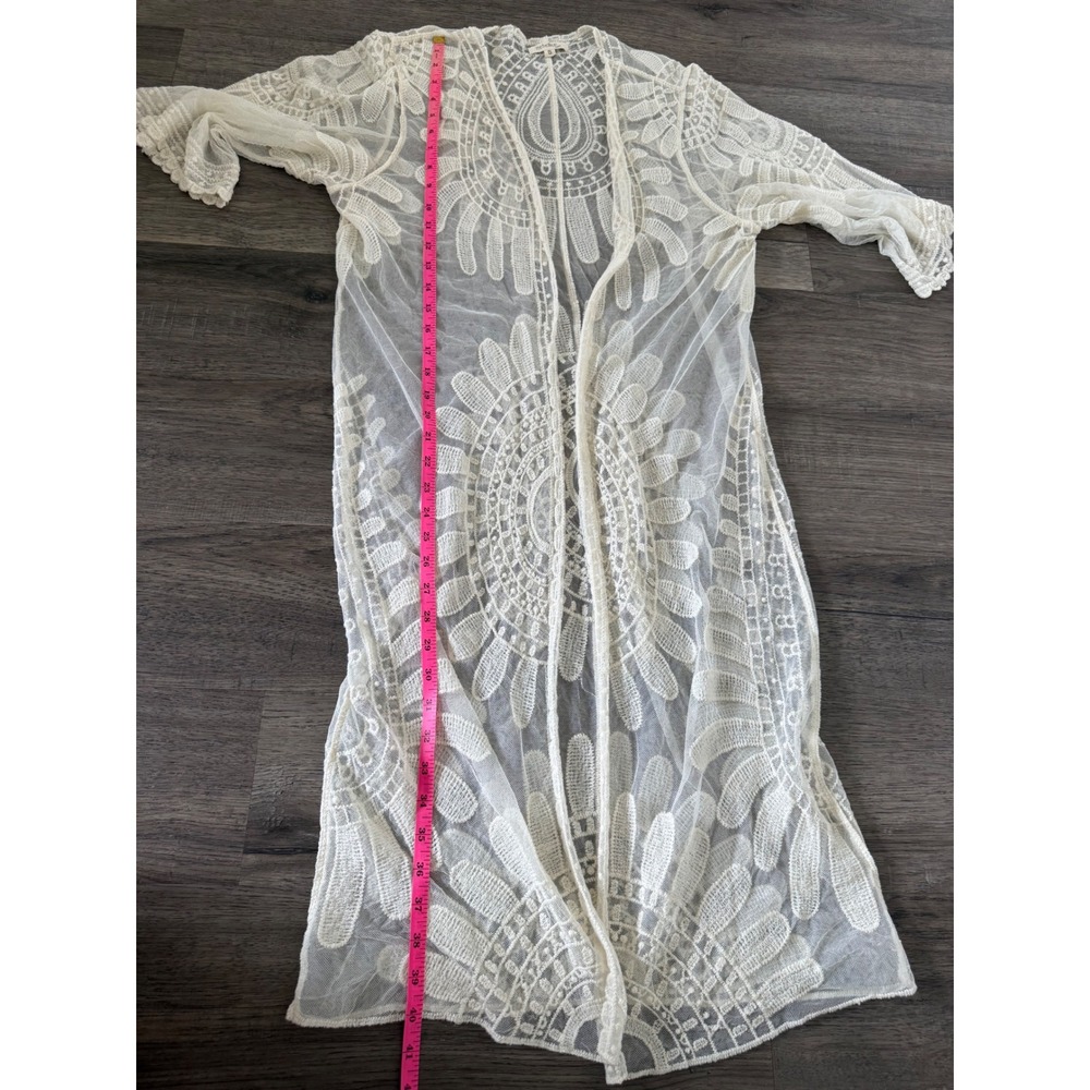 Rebellion Lace Kimono Cardigan Ivory Embroidered Duster Boho Cover-Up Size Small - Picture 10 of 11